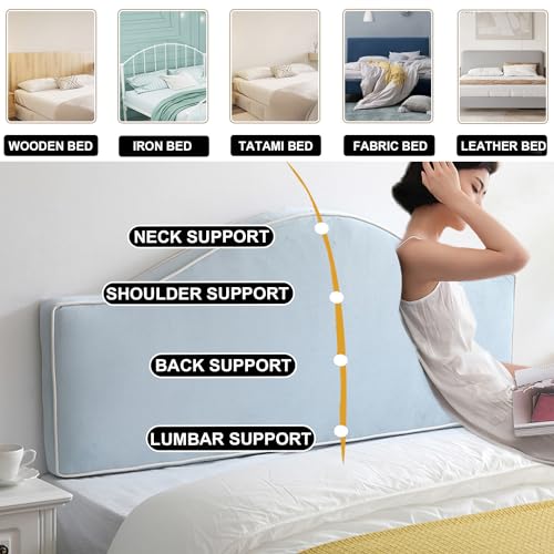Curved Headboard Pillow Wall Mounted Headboard Reading Pillow,Wedge Upholstered Kid Headboard Support Cushion Daybed Bunk Bed Backrest Bedside Bolster,Blue1,Straps 47"/Full - color: Blue1, size: Straps 47"/Full