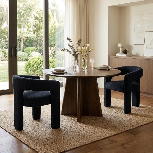 HNY Modern Sherpa Barrel Single Dining Chair, Black | Upholstered Accent Armchair With 18.21" Wide Seat No Assembly Required For Living Room Bedroom Vanity Small Spaces - color: Black Sherpa