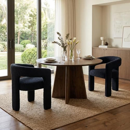HNY Modern Sherpa Barrel Single Dining Chair, Black | Upholstered Accent Armchair With 18.21" Wide Seat No Assembly Required For Living Room Bedroom Vanity Small Spaces - color: Black Sherpa