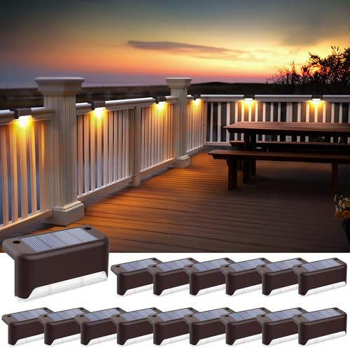 SOLPEX Solar Fence Lights Outdoor, Waterproof LED, 16 Pack Warm White | Solar LED Step Lights for Outdoor Stair, Balcony, Railing, Front Porch, Yard, Garden and Patio Decor - size: 16