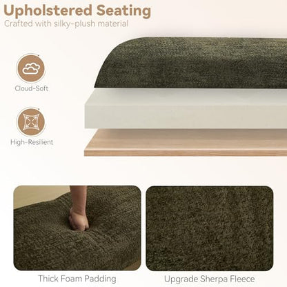 Upholstered Entryway Bench, 43" Modern Bedroom Bench, Green | Sherpa Fleece, Curved Armrests, Solid Wood Frame, End of Bed, Bedroom, Living Room, Hallway - color: Green-sherpa, size: 43"