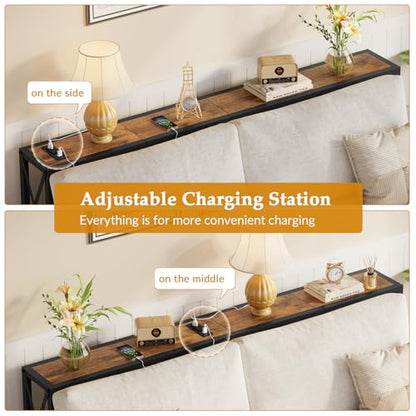 Gewudraw Narrow Console Table - 55.1" Sofa Table Behind Couch with Socket | Industrial Style, Long Skinny Design,Couch Table For Hallway,Living Room,Bedroom, Built-In Outlets & USB, 140cm Length, Brown - color: Rustic Brown, size: 55.1 in