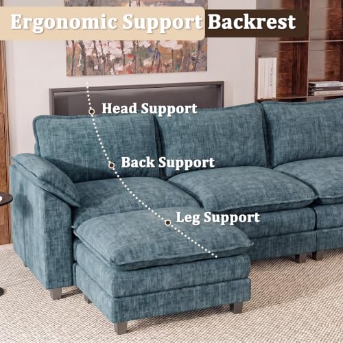JUMMICO 159" U-Shaped Shaped Sectional Couch, Modular Cloud Sofa, Dark Blue | 2 Movable Ottoman,4 Deep Seats, Sturdy Frame, Comfy Chenille, Easy Assembly, Sleeper Sofa for Living Room, Apartment - color: Dark Blue, size: U Shaped Sofa