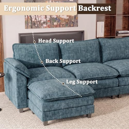 JUMMICO 159" U-Shaped Shaped Sectional Couch, Modular Cloud Sofa, Dark Blue | 2 Movable Ottoman,4 Deep Seats, Sturdy Frame, Comfy Chenille, Easy Assembly, Sleeper Sofa for Living Room, Apartment - color: Dark Blue, size: U Shaped Sofa