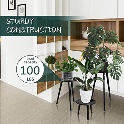 Indoor Plant Stand, Modern Plant Table 16.5" Tall Wood Mid Century Flower Holder Small Round Side End Table - color: Black, size: 16.5"