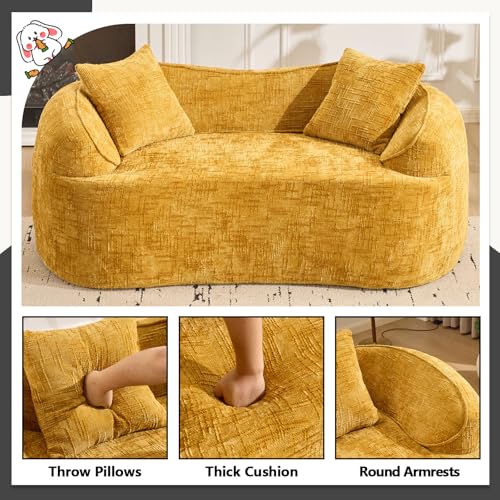 67" Curved Loveseat Sofa with 2 Pillows, Modern Boneless Couch in a Box, Small Cloud Loveseat for Bedroom Small Space Apartment Living Room, Memory Foam, Chenille, No Assembly (Yellow) - color: Yellow