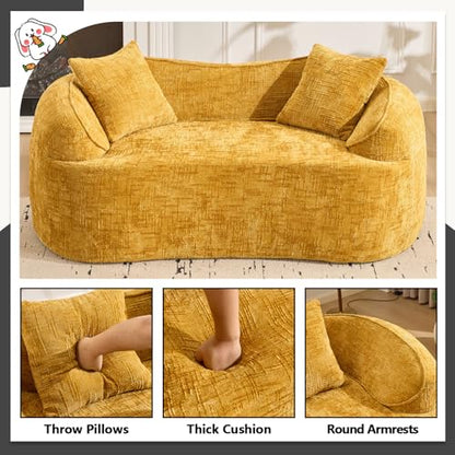 67" Curved Loveseat Sofa with 2 Pillows, Modern Boneless Couch in a Box, Small Cloud Loveseat for Bedroom Small Space Apartment Living Room, Memory Foam, Chenille, No Assembly (Yellow) - color: Yellow