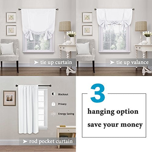 H.VERSAILTEX Pure White Curtain Thermal Insulated Tie Up Window Shade Light Blocking Curtains for Bathroom, Rod Pocket Panel- 42in Wide by 63in Long - color: Pure White