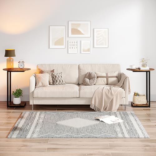 Hosfais Small Side Table Set of 2, C-Shaped Wood Sofa End Table with Metal Frame for Living Room, Bedroom, Small Spaces (Rustic Brown) - color: Rustic Brown, size: Oval 2 Pcs