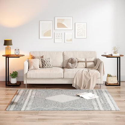 Hosfais Small Side Table Set of 2, C-Shaped Wood Sofa End Table with Metal Frame for Living Room, Bedroom, Small Spaces (Rustic Brown) - color: Rustic Brown, size: Oval 2 Pcs