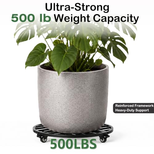 18" Round Metal Plant Caddy with Wheels Heavy Duty, 500lbs Capacity Rust-Proof Plant Stand with Lockable Caster Wheels, Rolling Plant Dolly for Large Planter Pots & Heavy Objects, Indoor Outdoor - size: 18-Inch