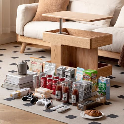 Small Lift Top Coffee Table with Wheels, Solid Wood Table with Storage | Lift top coffee table with hidden storage, rotating tabletop and wheels, designed for small spaces with no assembly required. - color: Natural