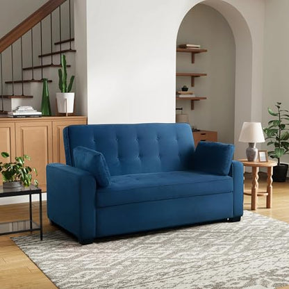 Serta Ainsley 66.5" Convertible Sleeper Loveseat, Full Size, Dreamcoil Comfort, Soft Velvet Fabric, Navy - color: Navy Blue, size: Full Loveseat