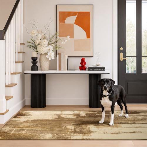 2x6 Hallway Runner Rug Washable Non-Slip Brown Low Pile Carpet | Stain Resistant, Soft Faux Wool, Abstract Pattern for Kitchen Walkway, Laundry Room, Entryway, Hallways - color: Brown, size: 2' x 6'(24''x72'')