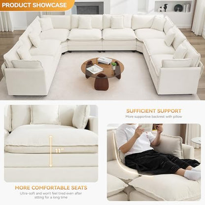 147'' Oversized U Shaped Cloud Sectional Sofa, Chenille Deep Seat Couches for Living Room, Comfy Upholstered Modular Sectional Sofa Couch, Beige - color: Beige, size: 147'' Oversized U Shape