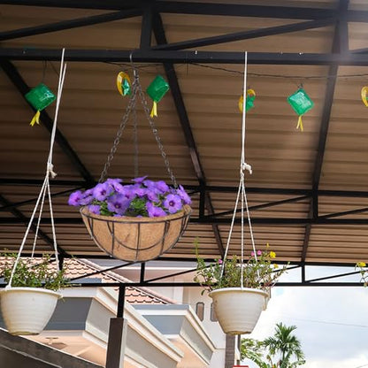 balacoo Outdoor Metal Hanging Planter Basket with Coir Liner, 10-inch Iron Wire Flower Pot for Balcony and Garden, Hanging Plant Container with Chains for Patio and Porch