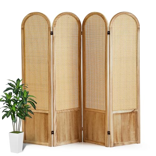 Rattan Room Divider, 4 Panel Folding Room Screen Divider, Natural | Woven Privacy Screen, Foldable Room Partition, Freestanding Room Screen Divider for Bedroom, Apartment, Office, No Assembly - color: 4 Panel Natural, size: 4 Panel