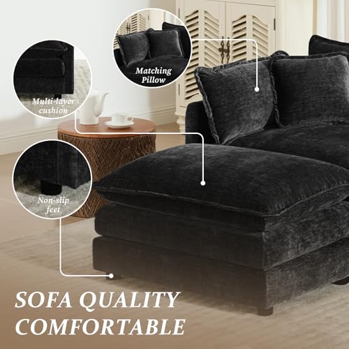 137" Chenille L Shaped Modular Sofa with Ottoman,Black | Randomly Assemble Modular Sofa Sets, Modern Recliner Deep Seat Sofa Set for Living Room,Office - color: Black, size: 4S+1O