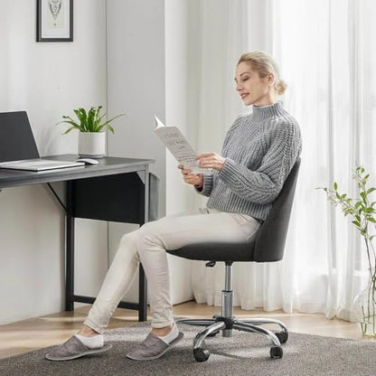 Simple Deluxe Armless Office Desk Chair, Modern Cute Swivel Vanity Chair Comfy Home Office Chairs with Wheels Height Adjustable Rolling Computer Task for Living Room, Make-up, Bedroom, Dark Grey - color: Dark Grey