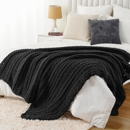 Battilo Chunky Knit Throw Blanket for Couch, 50"x60", Charcoal | Hand Knit, Dark Grey Throw Blanket, Cozy Warm Thick Soft Chenille Throw Blanket for Bed, Sofa, Living Room - color: Charcoal