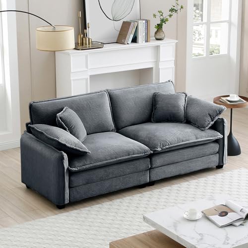 81" Corduroy Modern Loveseat Sofa, 2 Seater Sectional Couches for Living Room, Grey Deep Seat Modular Sectional Sofa, Sofá de dos plazas - color: Upgraded-grey, size: 2 Seater