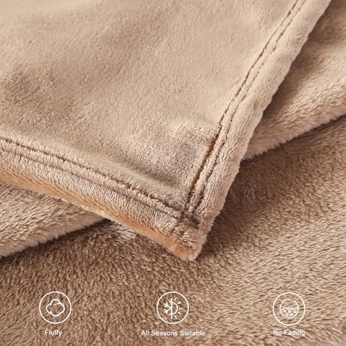 TASTHROW Lightcoffee Throw Blanket 50x60 Inches | Soft Plush Cozy Fleece Flannel Throw Blanket, Lightweight Warm Throws for Bed, Couch, Bedroom and Living Room, All Seasons - color: Lightcoffee, size: 50"x60"