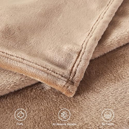 TASTHROW Lightcoffee Throw Blanket 60x80 Inches | Soft Plush Cozy Fleece Flannel Throw Blanket, Lightweight Warm Throws for Bed, Couch, Bedroom and Living Room, All Seasons - color: Lightcoffee, size: 60"x80"