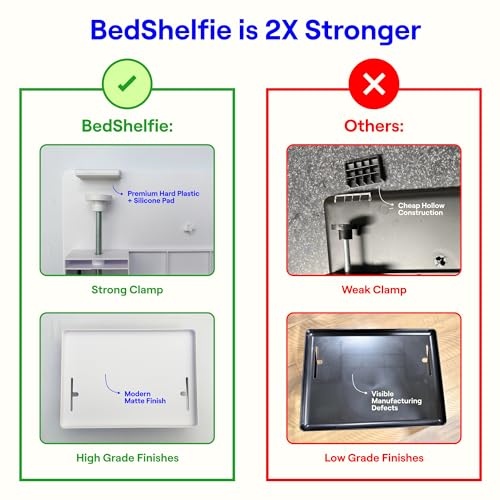BedShelfie Bedside Shelf for Dorm Room - Cable Catch, White | Bunk Bed & Top Bunk, College Dorm Room Essentials, Bedside Caddy, Clip on Floating Desk Tray, Bed Side Table, Loft Nightstand - color: White
