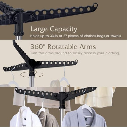 Beaudaily Clothes Drying Rack, Foldable 74.8-Inch Laundry Drying Rack, Indoor 2 Tier Drying Rack Clothing with Rotatable Arms, Stainless Steel, Holds 54 Pieces, Space Saving, Black and Silver - color: Black + Silver, size: 2-Tier