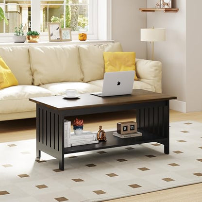 39.4" Farmhouse Coffee Table, Small Coffee Tables for Living Room | Black, 2 Tier Coffee Table with Storage, Tea Table for Living Room Bedroom Small Space - color: Black