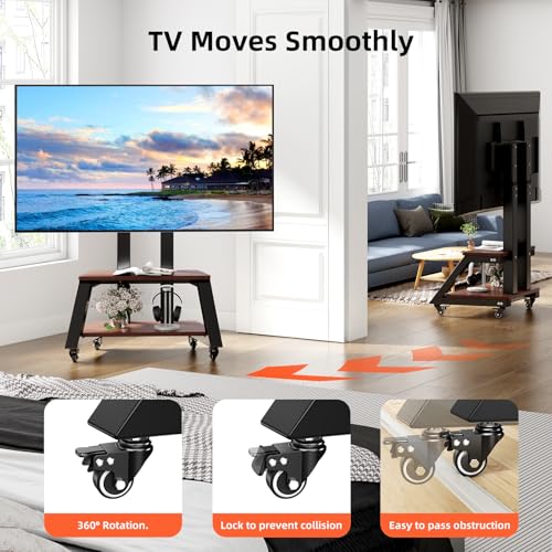 Mobile TV Stand Rolling TV Cart with Wheels for Most 32-86 Inch TV - color: Walnut 2
