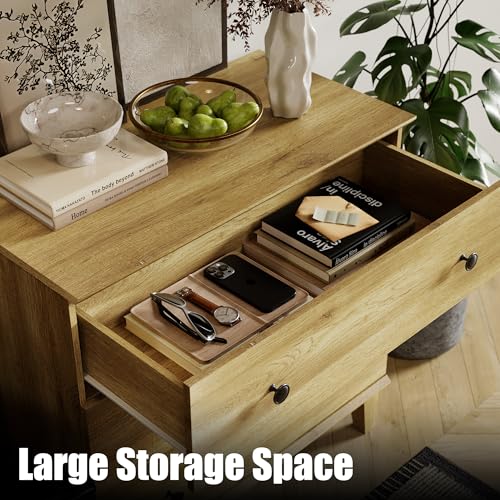 Bedroom Dresser with 3 Drawers, Chest of Drawers, Modern Closet Organizer Bachelors Chest w/Solid Wood Legs for Living Room, Baby Room, Nursery, Oak - color: Brown Oak