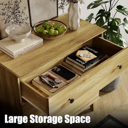 Bedroom Dresser with 3 Drawers, Chest of Drawers, Modern Closet Organizer Bachelors Chest w/Solid Wood Legs for Living Room, Baby Room, Nursery, Oak - color: Brown Oak