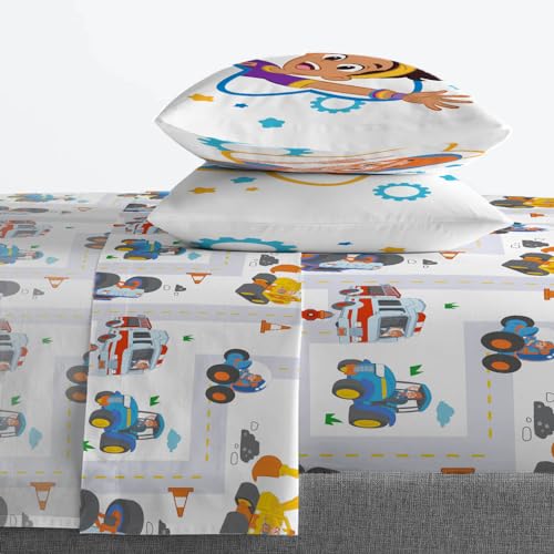 Jay Franco Blippi & Meekah Trucks Full Comforter Set - 7 Piece Blue Bedding Sheet Set & Pillow Covers - Super Soft Microfiber Bed Set | Bed in a Bag, Comforter Sheets Shams Pillowcases, Official Product, Soft Microfiber, Machine Washable, Kids Gift - colo