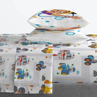 Jay Franco Blippi & Meekah Trucks Full Comforter Set - 7 Piece Blue Bedding Sheet Set & Pillow Covers - Super Soft Microfiber Bed Set | Bed in a Bag, Comforter Sheets Shams Pillowcases, Official Product, Soft Microfiber, Machine Washable, Kids Gift - colo