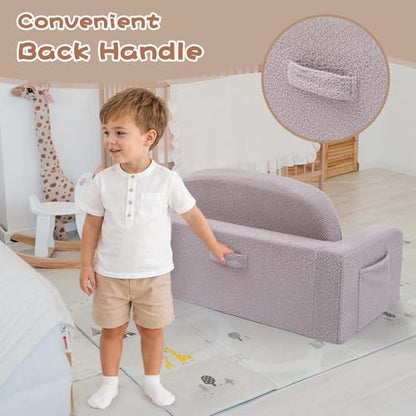 Foryoomi Extra Wide Kids Couch, 2-in-1 Soft Toddler Couch with Blanket, Comfy Toddler Chair, Convertible Sofa with Cute Rainbow Design, Grey - color: Grey Rainbow