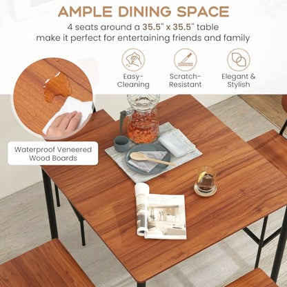 Giantex 5-Piece Dining Table Set W/Counter Height Table & 4 Bar Stools, Industrial Kitchen Dining Table Set W/Footrest & Backrest, Space-Saving Dinette Set for Pub, Dining Room, Restaurant (Walnut) - color: Walnut