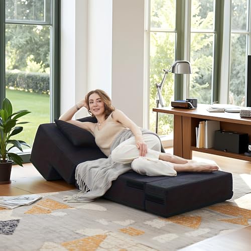 6 in 1 Convertible Folding Sofa Bed with Pillow,High Density Foam | 8" Thick Foldable Mattress,Single Sleeper Chair for Living Room/Dorm/Guest Use/Home Office/Apartment
