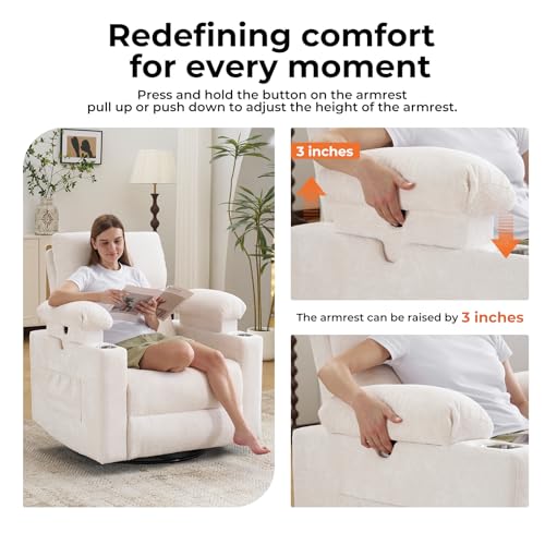 Rocking Chair Nursery with Adjustable Armrests, Electric Glider Recliner Nursing Chair, Power Swivel Recliner Chairs with Massage and Heat, Adjustable Headrest, FSC Certified, White - color: White, size: Power Recliner