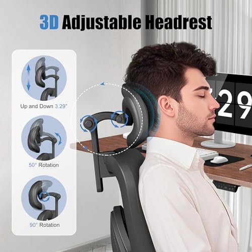 Ergonomic Office Chair with Footrest – Adjustable Lumbar Support, 3D Armrests & Headrest, Wide-Seat High-Back Mesh Computer Chair with Casters, Suitable for Home & Office, Black - style: with Footrest