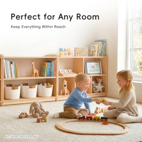 OOOK 2-Tier Montessori Bookshelf, Double-Sided Toy Organizers and Storage | FSC Safety, Toddler Open Bookshelf Suitable for Classroom, Kids Room, Playroom and Daycare Center, 32.7"W×11.4"D×23.2"H - size: 32.7 x 11.4 x 23.2 inches