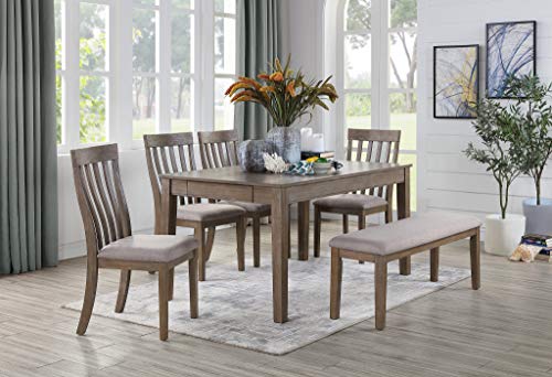 Homelegance Blair Upholstered Dining Bench, 48" W Entryway Bench, Sturdy Solid Wood Frame, Wire Brush Brown Finish, Comfortable Cushion Seat, Easy Assembly, Modern & Traditional, Gray/Brown - color: Gray/Brown, size: Bench