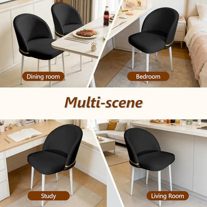 JPBSTO Modern Dining Chairs Set of 4, Swivel Upholstered Fabric Dining Chair with Metal Legs, Curved Backrest for Dining Room, Restaurant, Black - color: Black, size: Set of 4