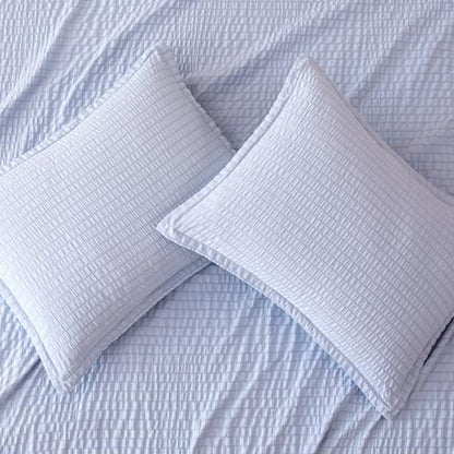 Amazon Basics Duvet Cover Set Jacquard Geometric 3-Piece, with 1 Duvet Cover and 2 Pillow Shams, Comforter Not Included, Full, Blue Striped - color: Blue Striped, size: Full