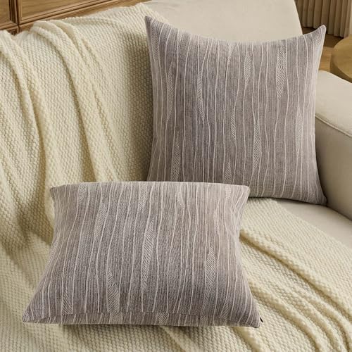 FUTEI Pack of 2 Chenille Throw Pillow Covers 18x18 Inch, Dyeing Coffee | Double-Sided Elegant Line Textured Design,Side Hidden Zipper,Machine Washable,Pill-Resistant,Colorfast,Insert Not Included. - color: Dyeing Coffee, size: 18" x 18" (Pack of 2)