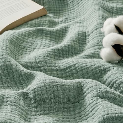 Bedsure 100% Cotton Muslin Blanket Twin XL for Bed, 4-Layer, Sage Green | Lightweight, Breathable, Soft Gauze Summer Twin Blankets for Adults, Dorm Room Essentials, PureWoven, All seasons, 66"x90" - color: 03 - Sage Green, size: Twin XL (66" X 90")
