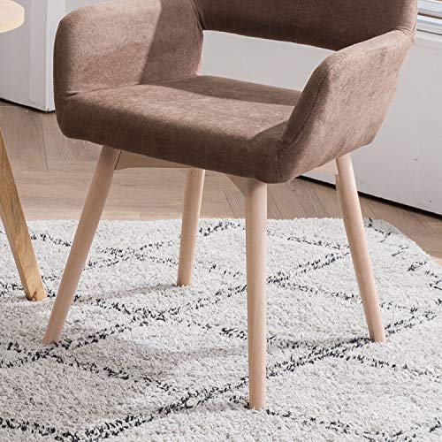 Desk Chair No Wheels Vanity Chair Comfy Accent Chair for Living Dining Room Bedroom Home Office Mid Century Modern Upholstered Armchair Sofa Chair (Brown, 1) - color: Brown