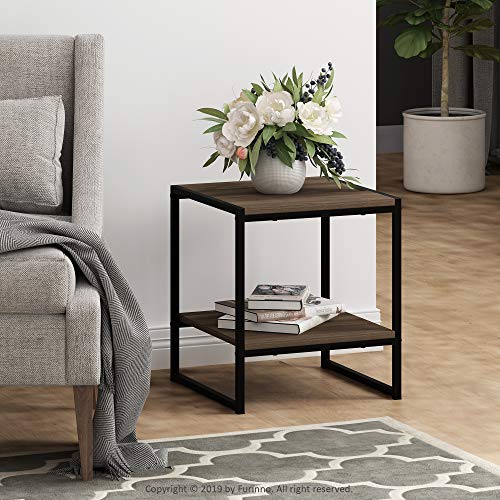 FURINNO Camnus Modern Living 2-Tier End Table, Columbia Walnut, 15.9 in x 15.75 in x 18 in - color: Columbia Walnut, size: 2-Tier, 15.9" Square