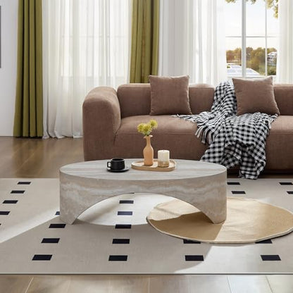 Beige Faux Marble Arch Coffee Table, Fiberglass Modern Accent Table for Living Room, Ready-to-Use Stylish Center Furniture with Durable Build,No Assembly Required(43.31'' Mars Pattern) - color: 43.31'' Mars Pattern