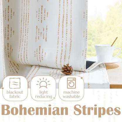 jinchan Boho Blackout Kitchen Tier Curtains, 36 Inch, Taupe on Beige | Taupe geometric print on warm beige, soft blackout backing, 2 panels, rod pocket, for kitchens, bedrooms, RVs and campers - color: Blackout Backing | Taupe on Beige, size: 25"W x 36"L